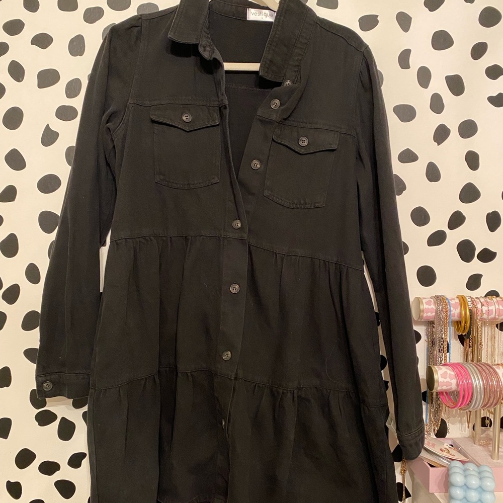 Vestique black denim dress ruffled size large